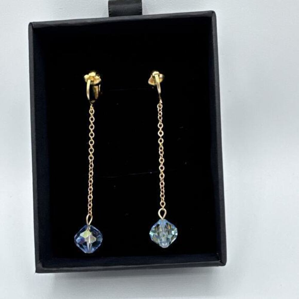 Vintage Mid-Century Aurora Borealis Crystal Drop Dangle Earrings - Gold Tone